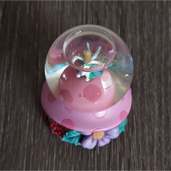 Tinker Bell Disney Pink Purple Flower Mushroom Mini Glass Glitter Snow Globe 3" - Picture 2 of 6